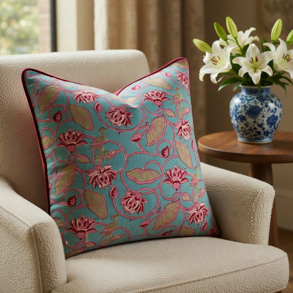 Piping Cushion Cover 50x50 cms Lotus Lake Jade 202202