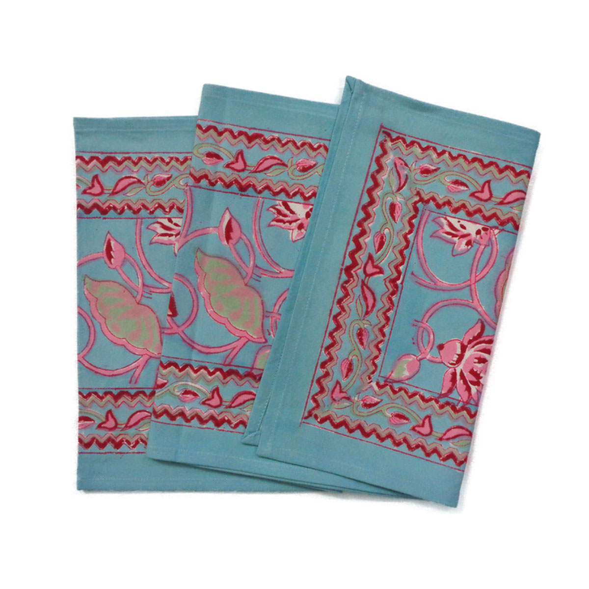 Hand Block Printed Cotton Canvas Table Runner 33x170 cms Lotus Lake Jade 202202
