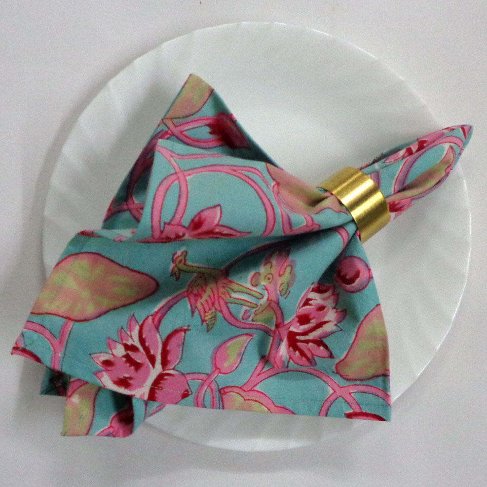 Hand Block Printed Cotton Napkin 45x45 cms Set of 4 Napkins  Lotus Lake Jade 202202