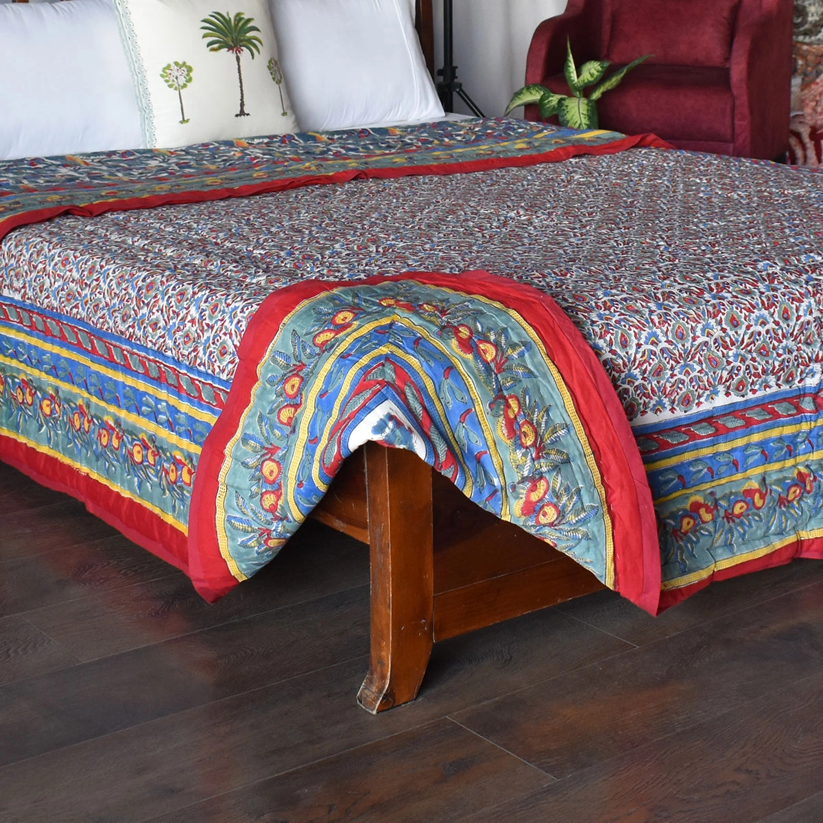 Handmade Block Printed Cotton Queen Quilt Love Bird 302156
