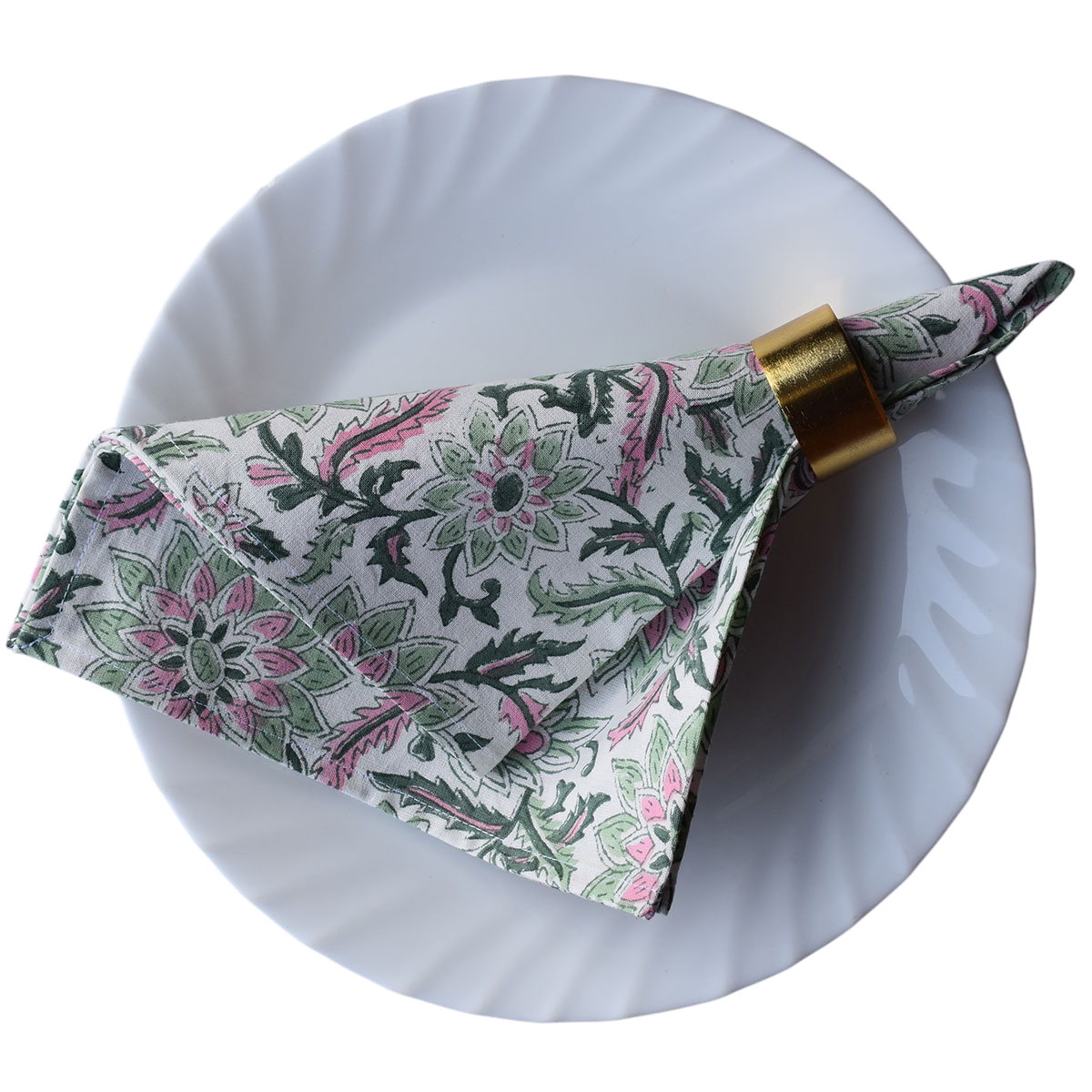 Hand Block Printed Cotton Napkin 45x45 cms Set of 4 Napkins Madhubala Green 202526
