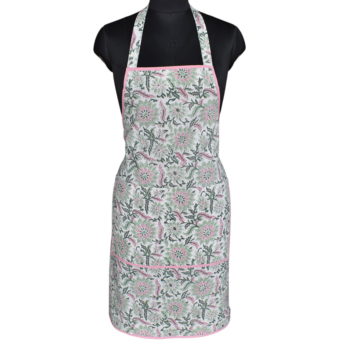 Indian Block-Printed 100 Cotton Apron  Madhubala Green 202526