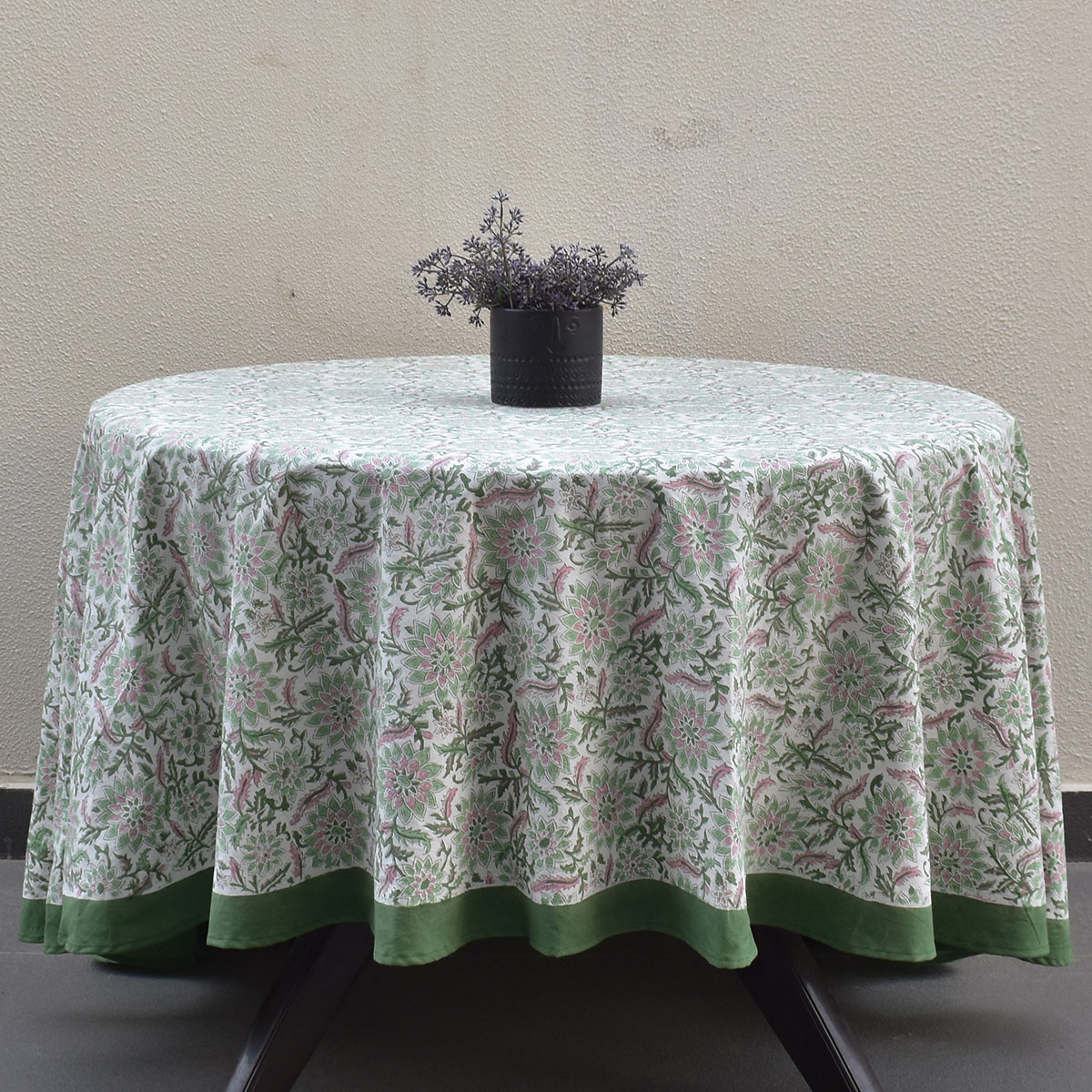 Round 220 cms Cotton French Design Table Cover Madhubala Green 202526