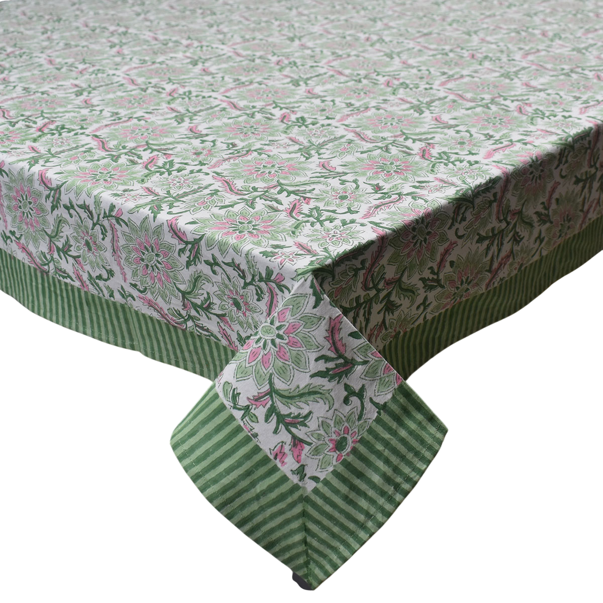 Hand Block Printed Cotton Tablecloth 180x340 cms  Madhubala Green 202526