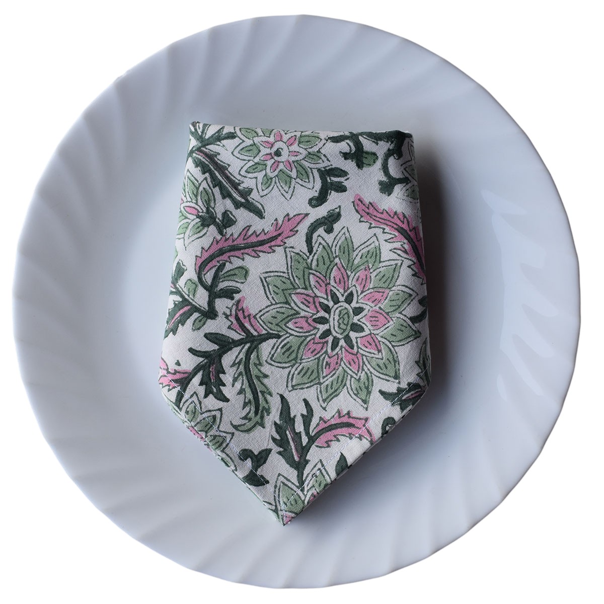 Hand Block Printed Cotton Napkin 45x45 cms Set of 4 Napkins Madhubala Green 202526