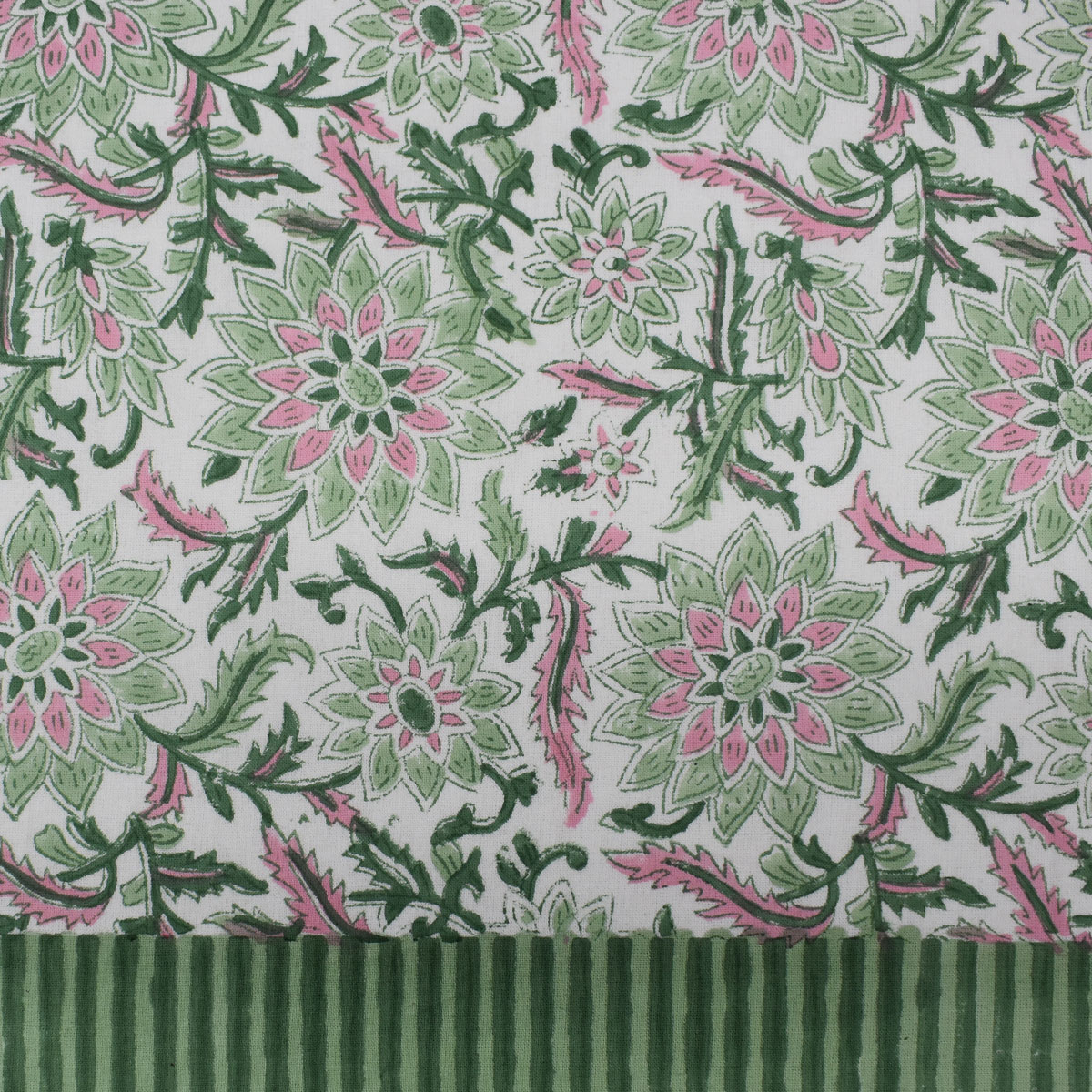 Wood Block Printed Handmade Tablecloth 150x220 cms  Madhubala Green 202526
