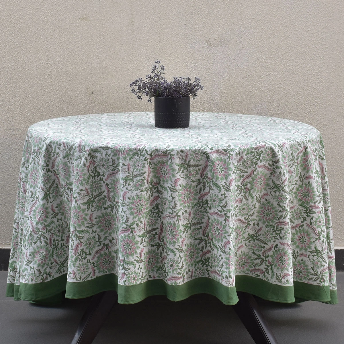 Round 275 cms 100 Cotton Tablecloth Madhubala Green 202526