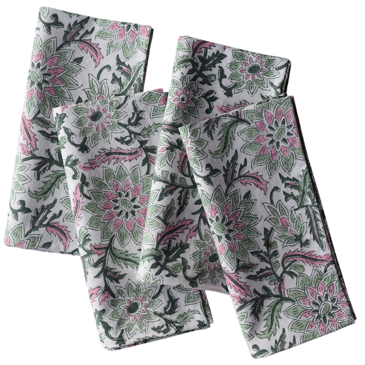 Hand Block Printed Cotton Napkin 45x45 cms Set of 4 Napkins Madhubala Green 202526