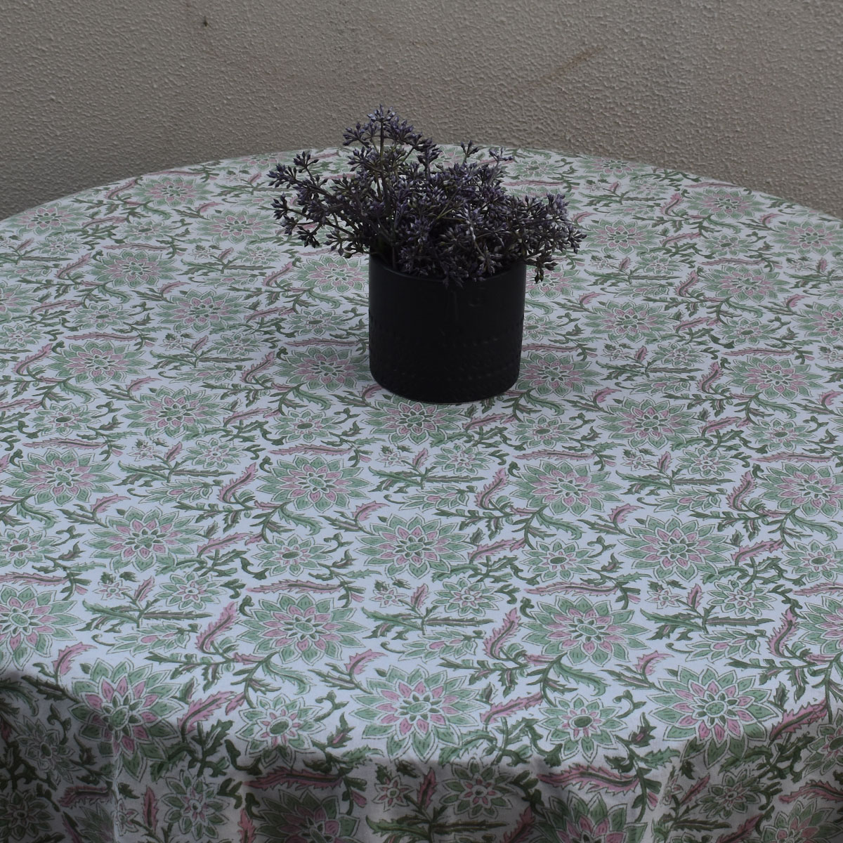 Round 220 cms Cotton French Design Table Cover Madhubala Green 202526