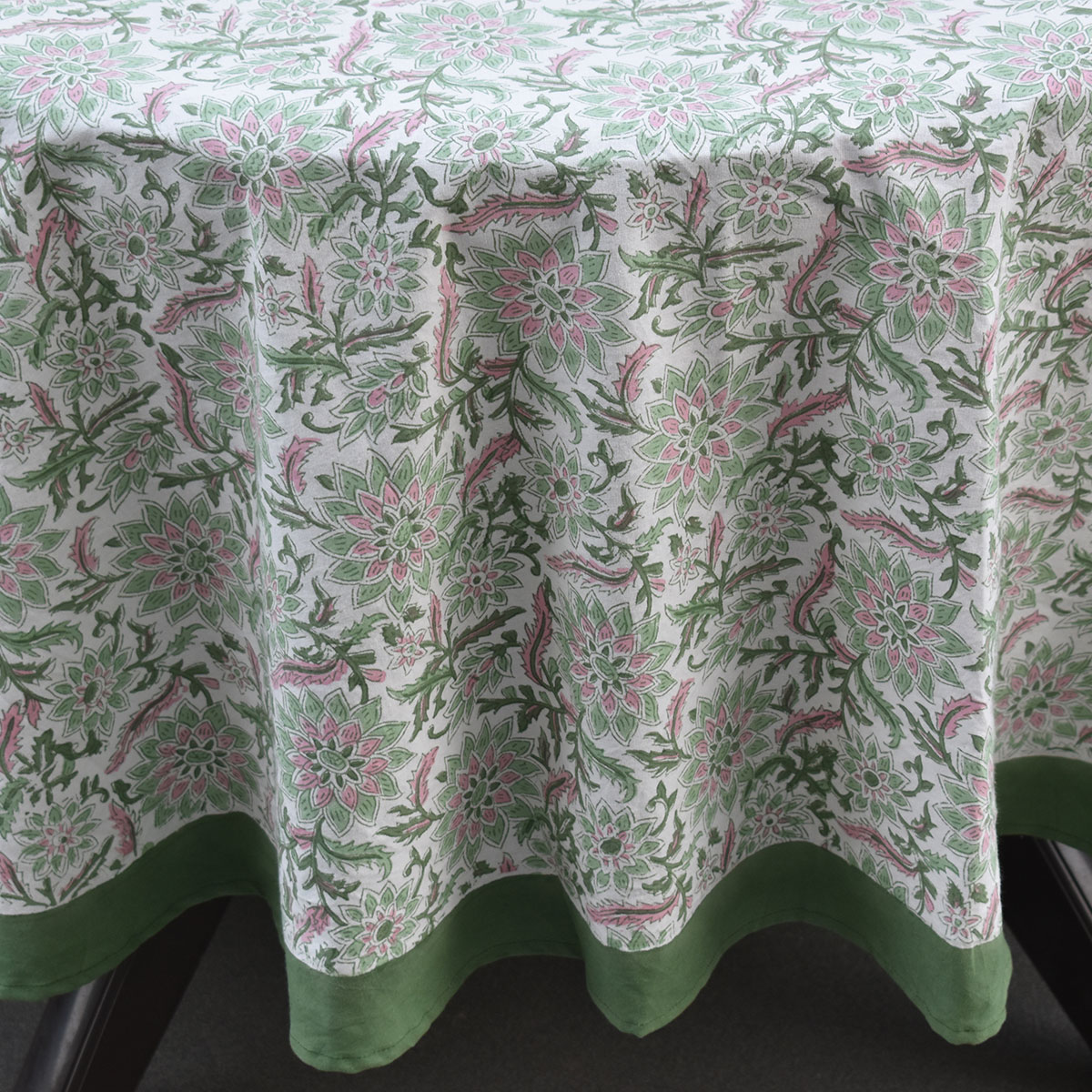 Round 220 cms Cotton French Design Table Cover Madhubala Green 202526