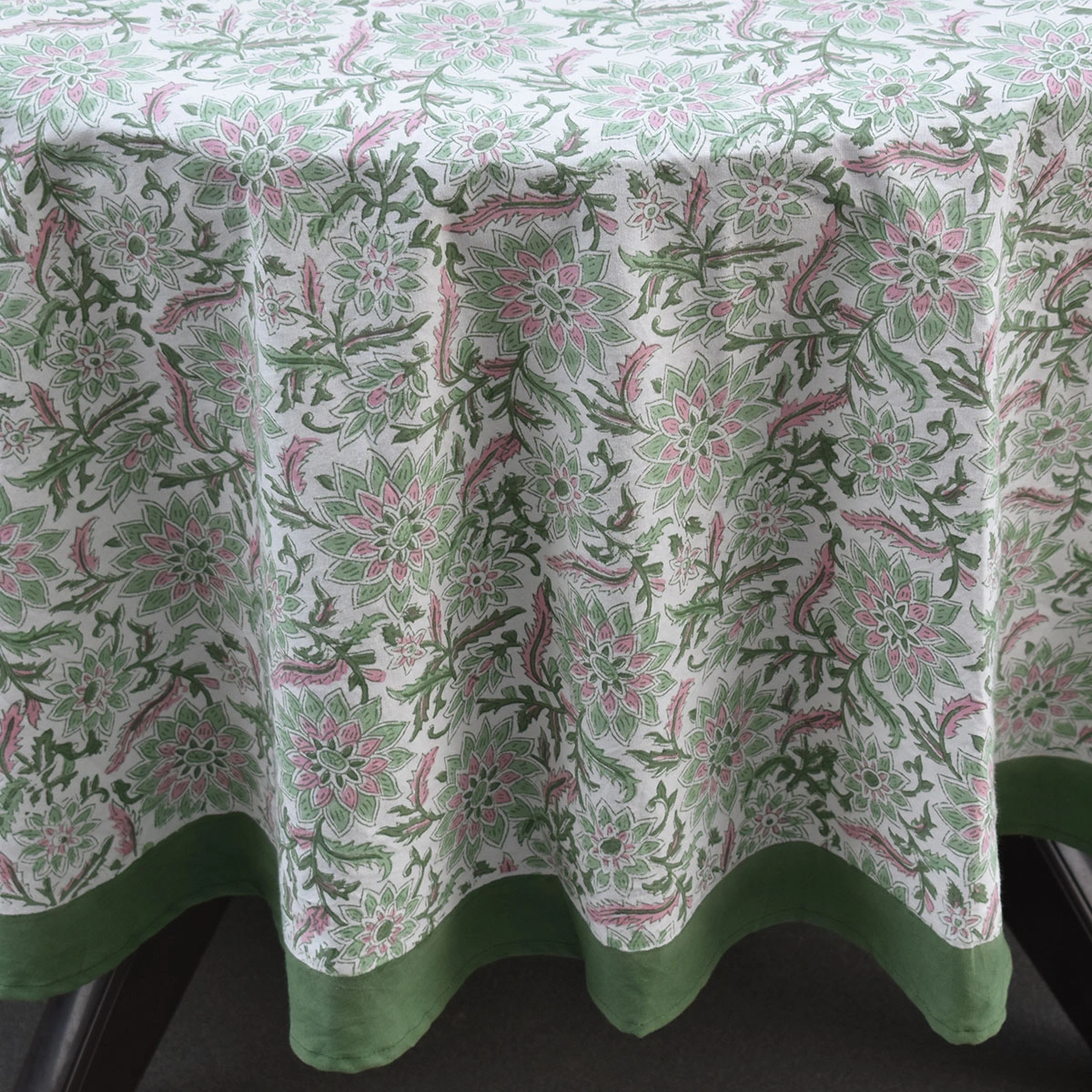 Round 275 cms 100 Cotton Tablecloth Madhubala Green 202526