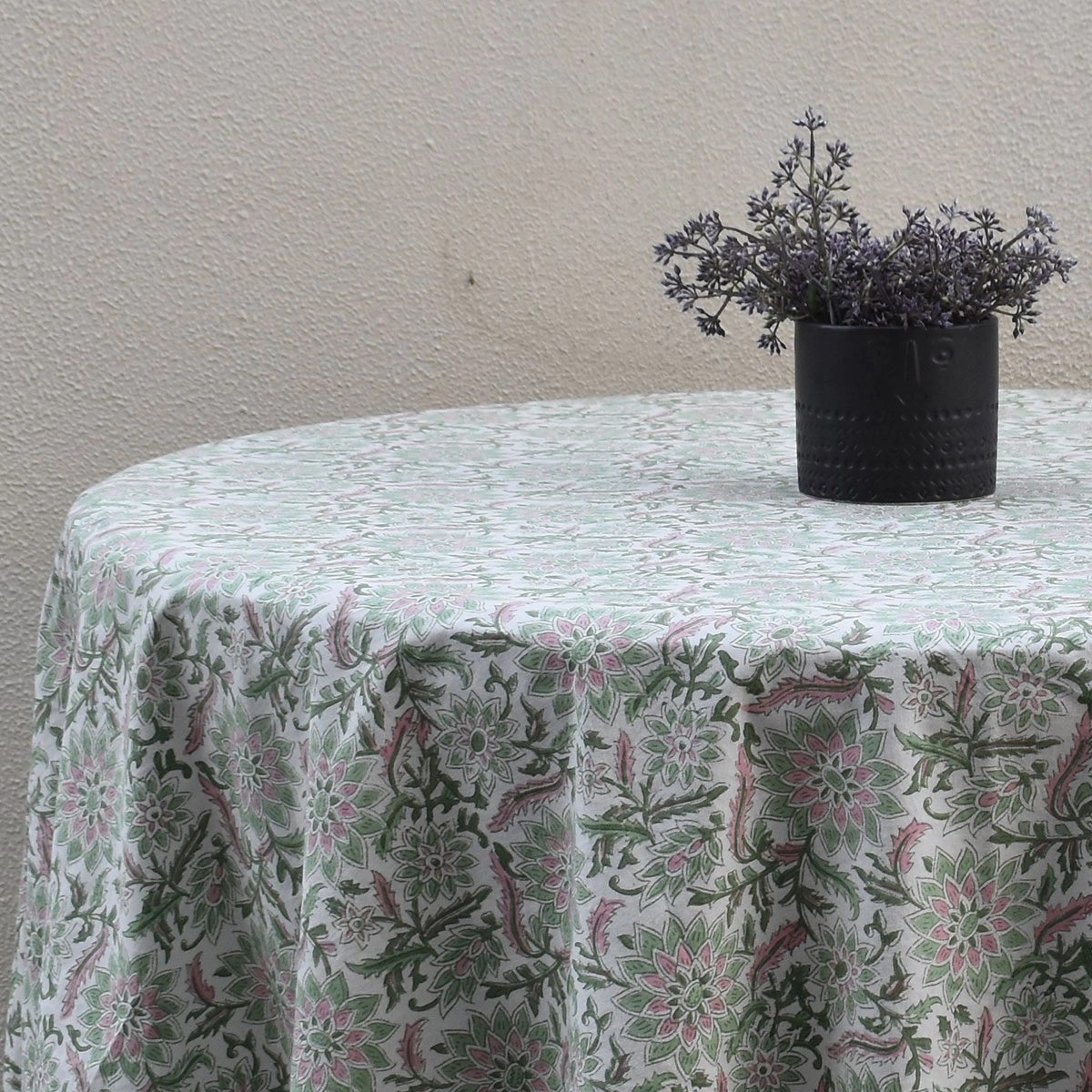 Round 275 cms 100 Cotton Tablecloth Madhubala Green 202526