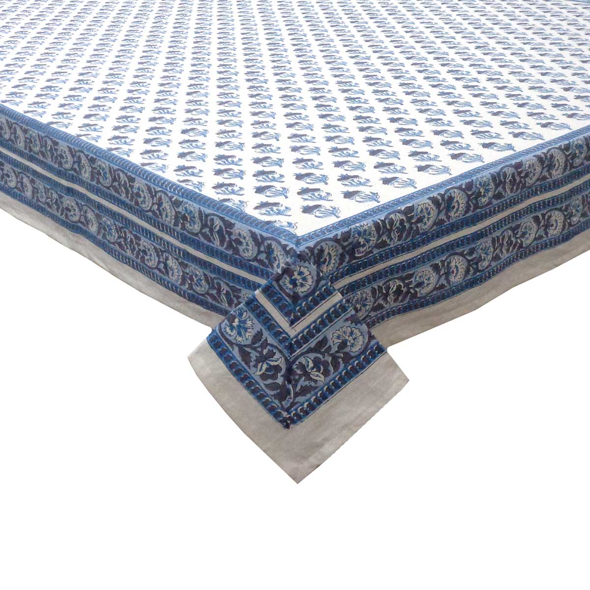 Hand Block Printed Cotton Tablecloth 180x340 cms Marigold Teal 230514