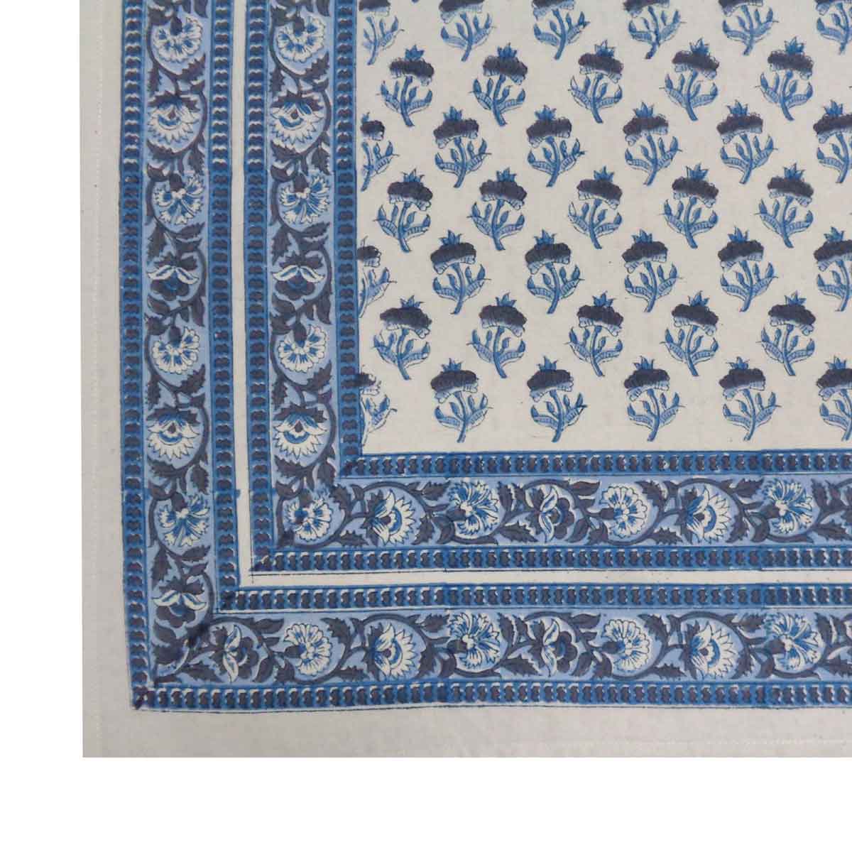 Hand Block Printed Cotton Tablecloth 180x340 cms Marigold Teal 230514