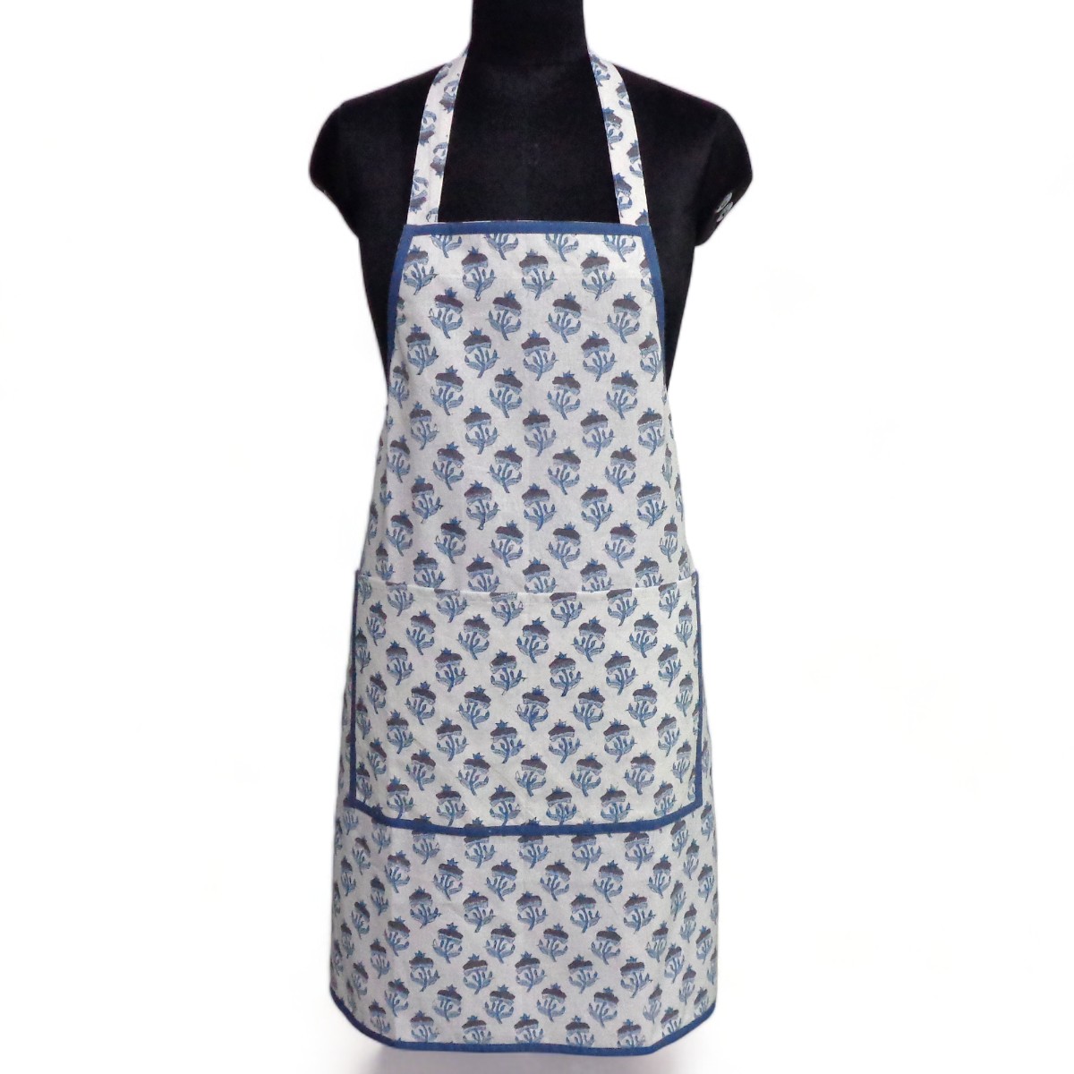 Indian Block-Printed 100 Cotton Apron Marigold Teal 230514