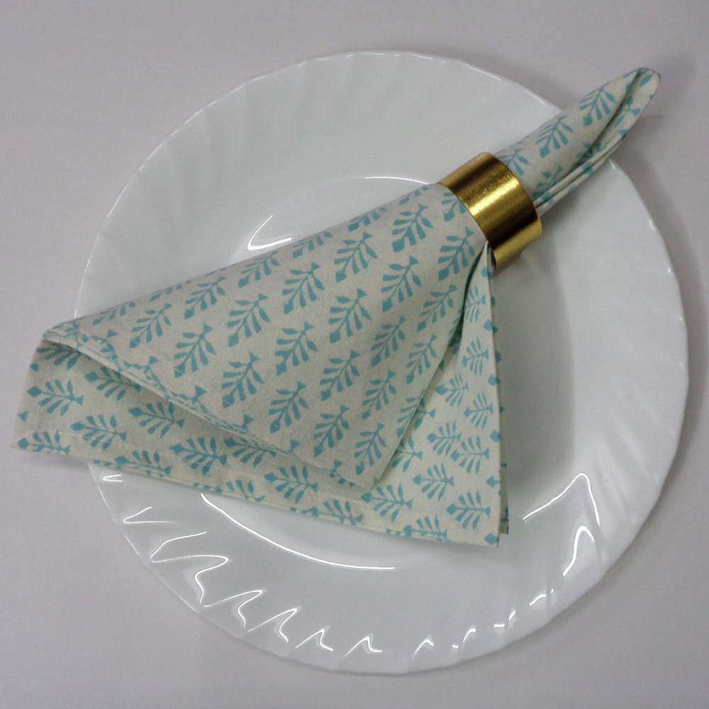 Hand Block Printed Cotton Napkin 45x45 cms Set of 4 Napkins Neem Marina 701586