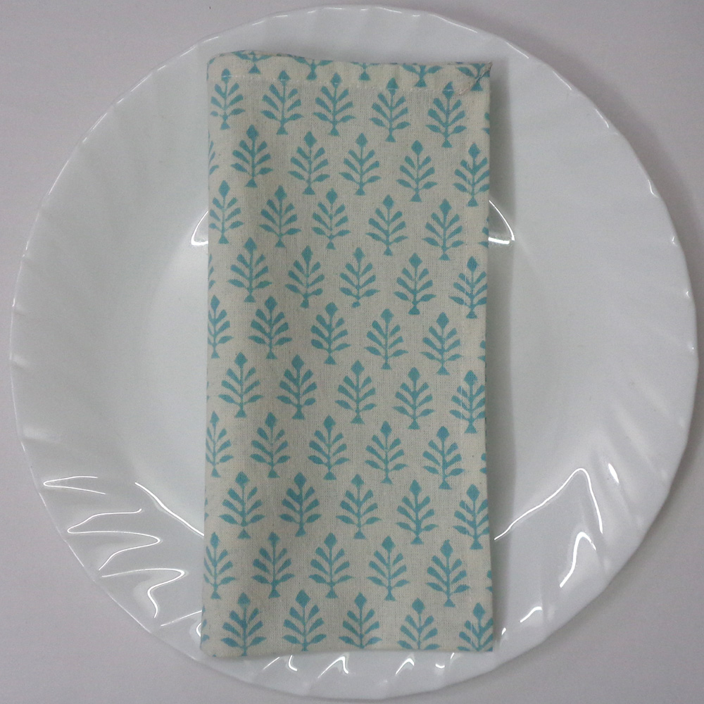 Hand Block Printed Cotton Napkin 45x45 cms Set of 4 Napkins Neem Marina 701586