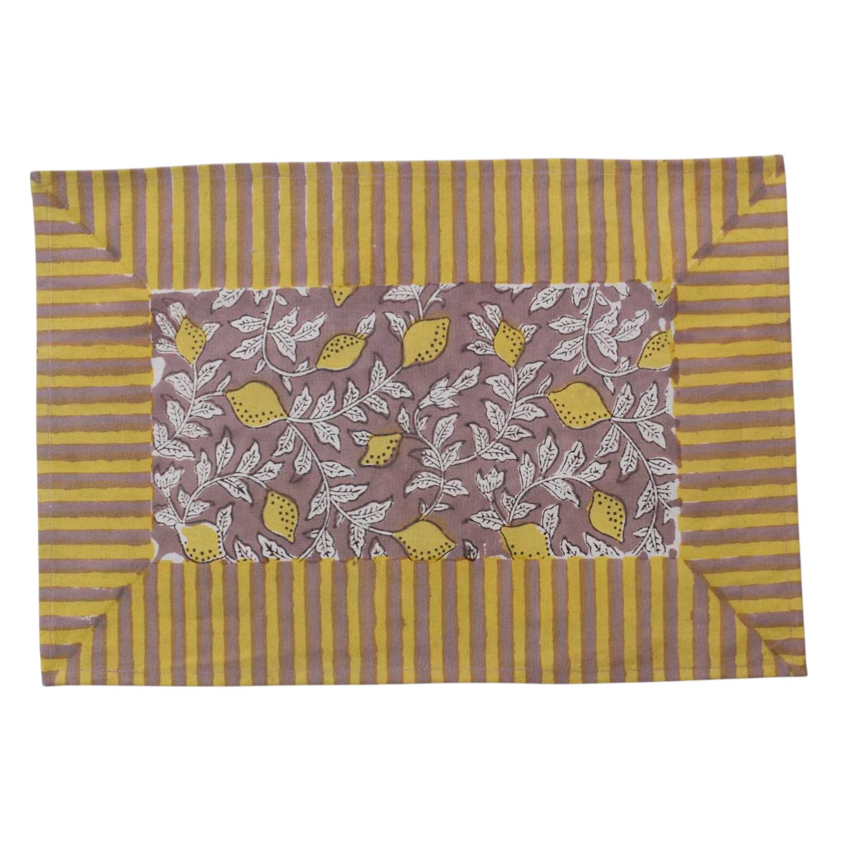 Hand Block Printed Cotton Canvas Table Mat 32x48 cms Set of 2 Table mats Lemon Earth 202404