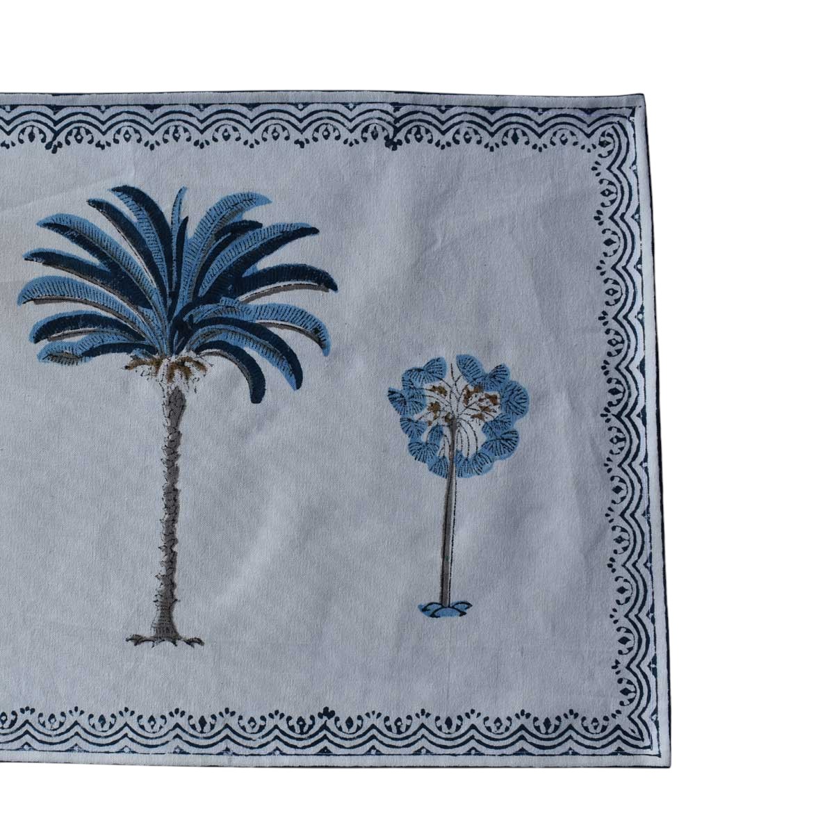 Hand Block Printed Cotton Canvas Table Mat 32x48 cms Set of 2 Table mats  Palm Tree Blue 202087