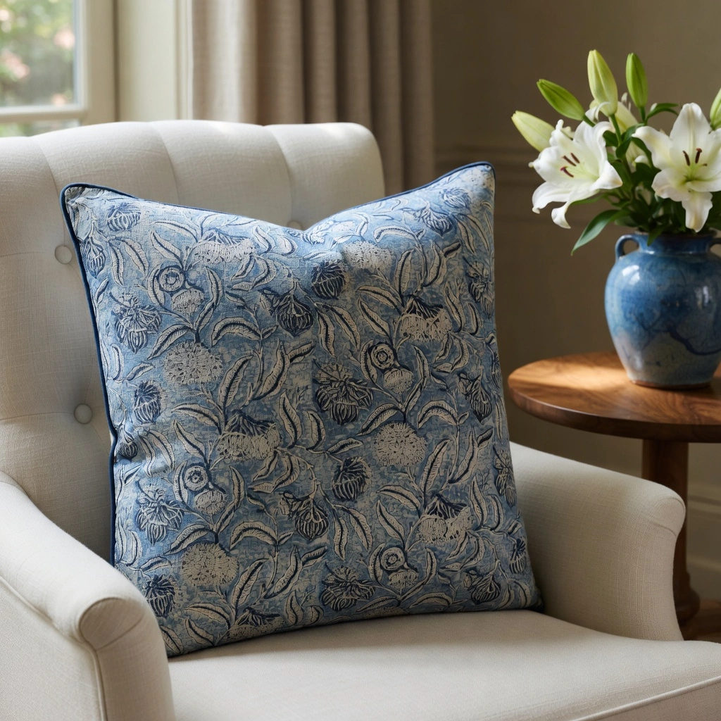 Piping Cushion Cover 50x50 cms Meadow Song Blue 202513