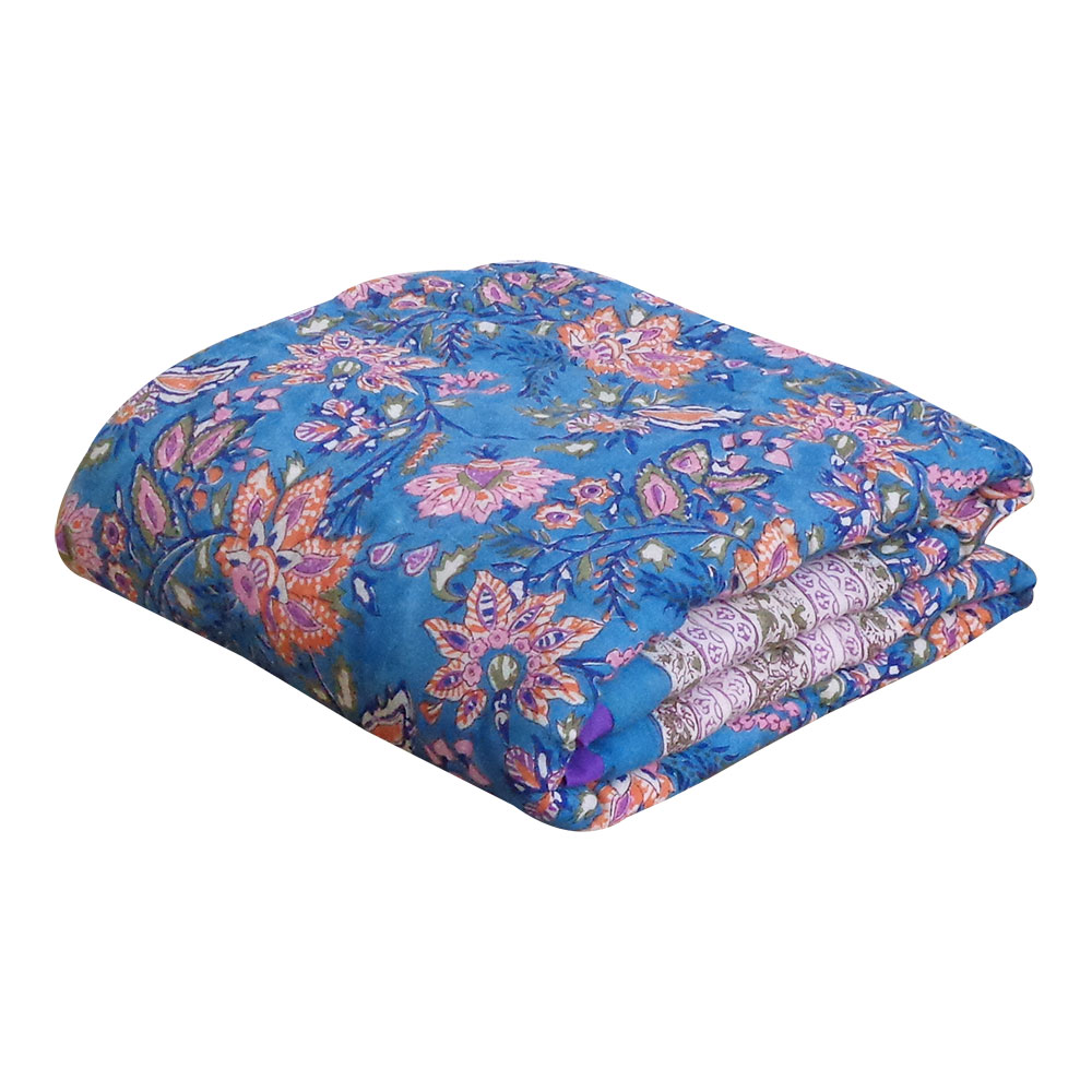 Baby Quilt for Toddler Hand Block Printed  Misty Blue 509302