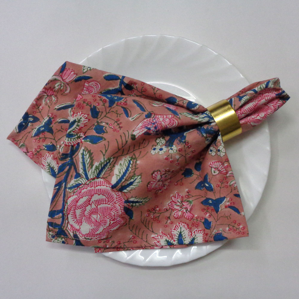 Hand Block Printed Cotton Napkin 45x45 cm Set of 4 Napkins  Misty Rose Gud 103481
