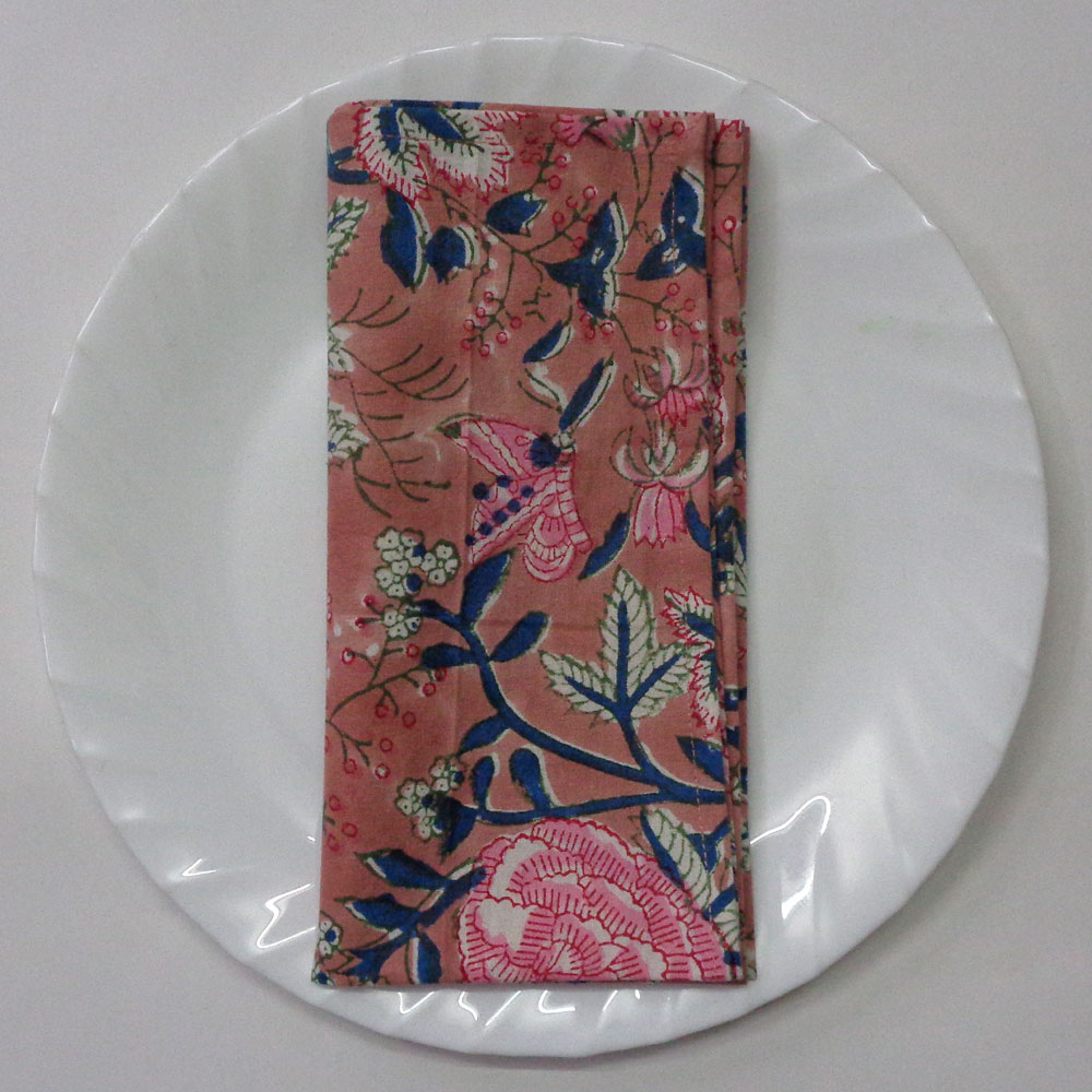 Hand Block Printed Cotton Napkin 45x45 cm Set of 4 Napkins Misty Rose Gud 103481