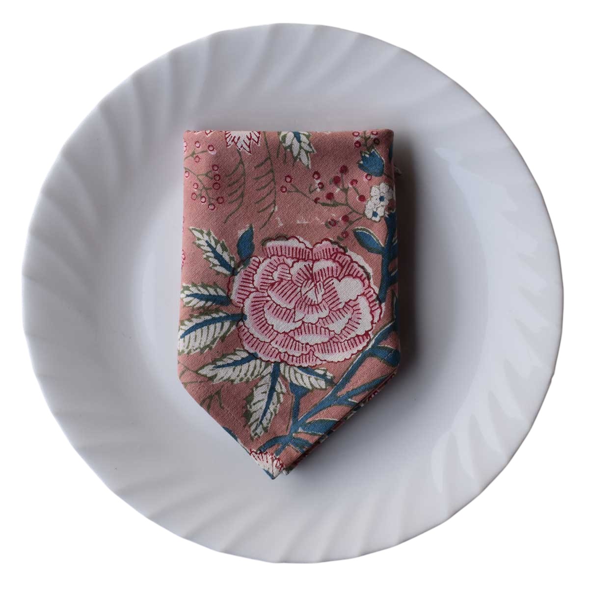 Hand Block Printed Cotton Napkin 45x45 cm Set of 4 Napkins Misty Rose Gud 103481