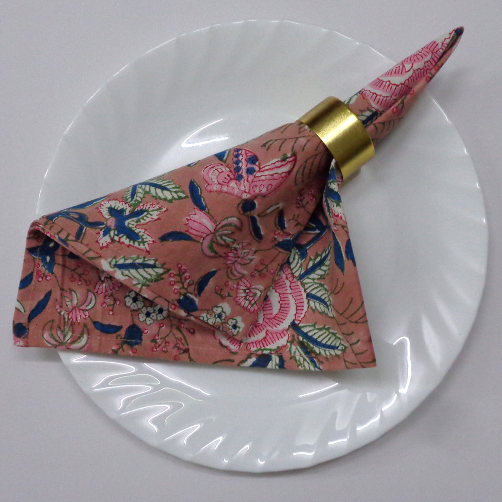Hand Block Printed Cotton Napkin 45x45 cm Set of 4 Napkins Misty Rose Gud 103481