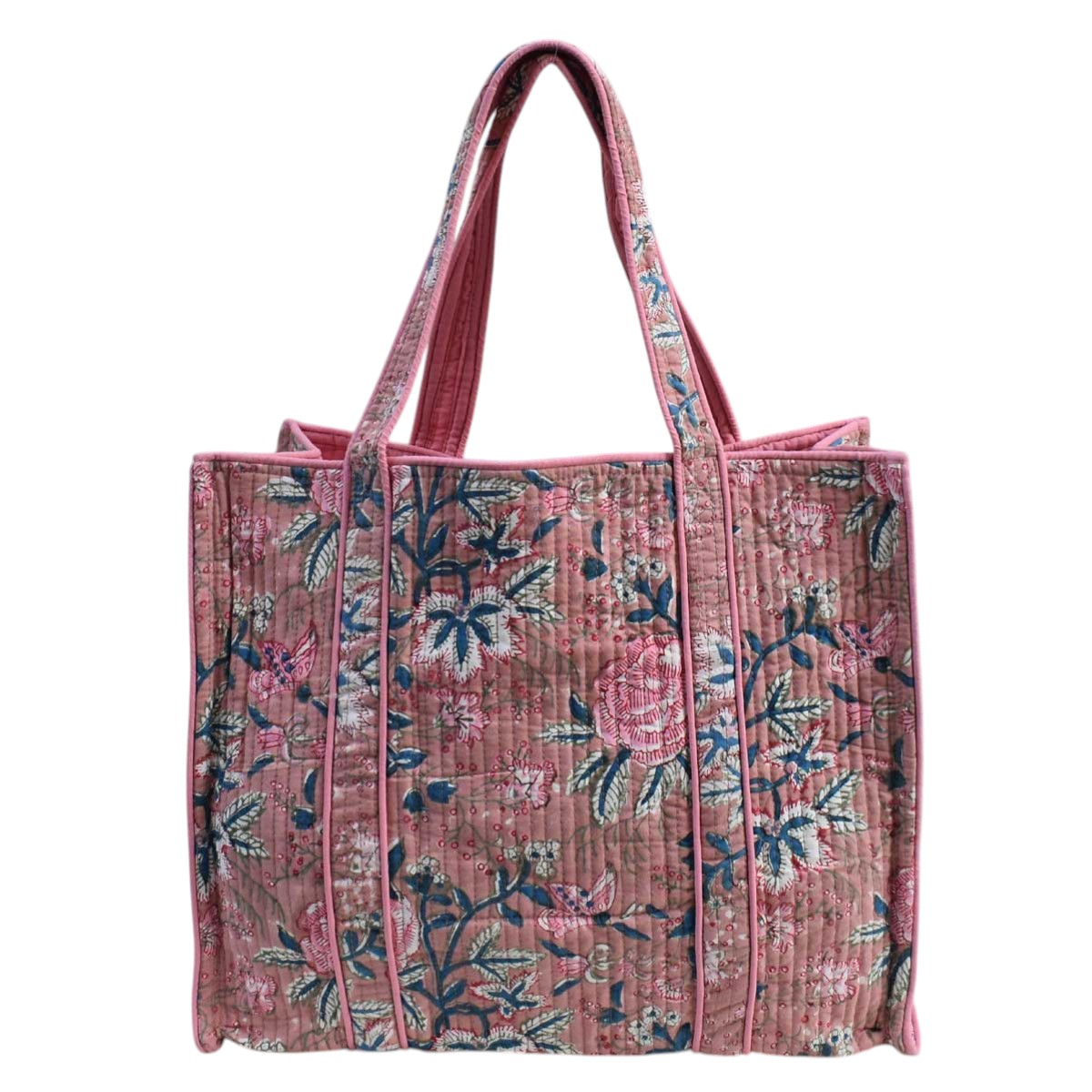 Hand Block Printed Cotton Quilted Tote Bag Misty Rose Gud 202873