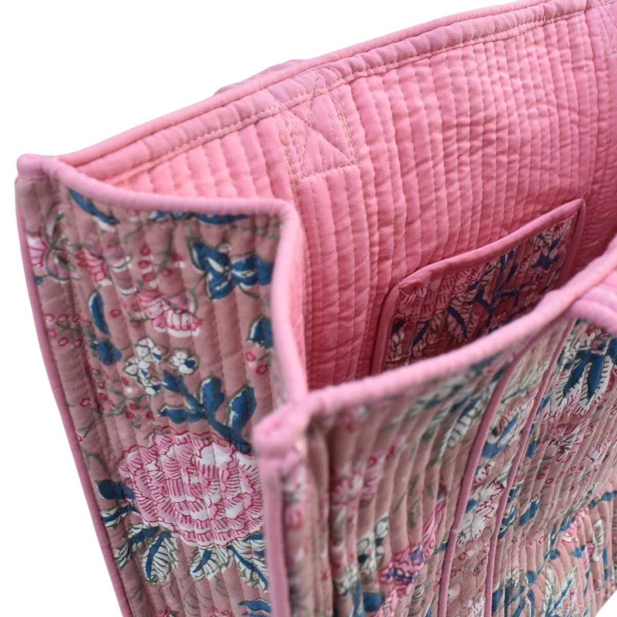 Hand Block Printed Cotton Quilted Tote Bag Misty Rose Gud 202873