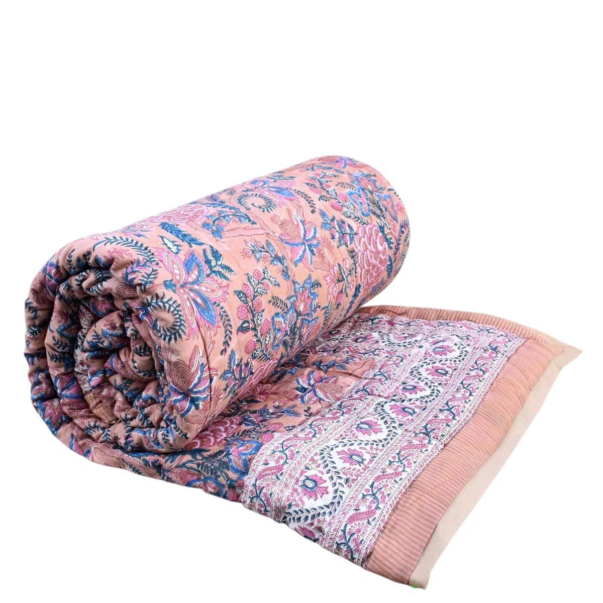 Hand Block Printed Cotton Queen Size Quilt Bela Maroon 303588