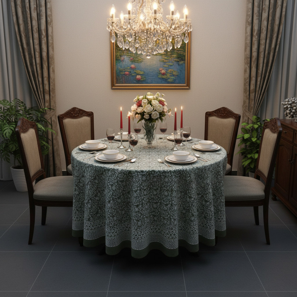 Round 220 cms Cotton French Design Table Cover Mogra 202540