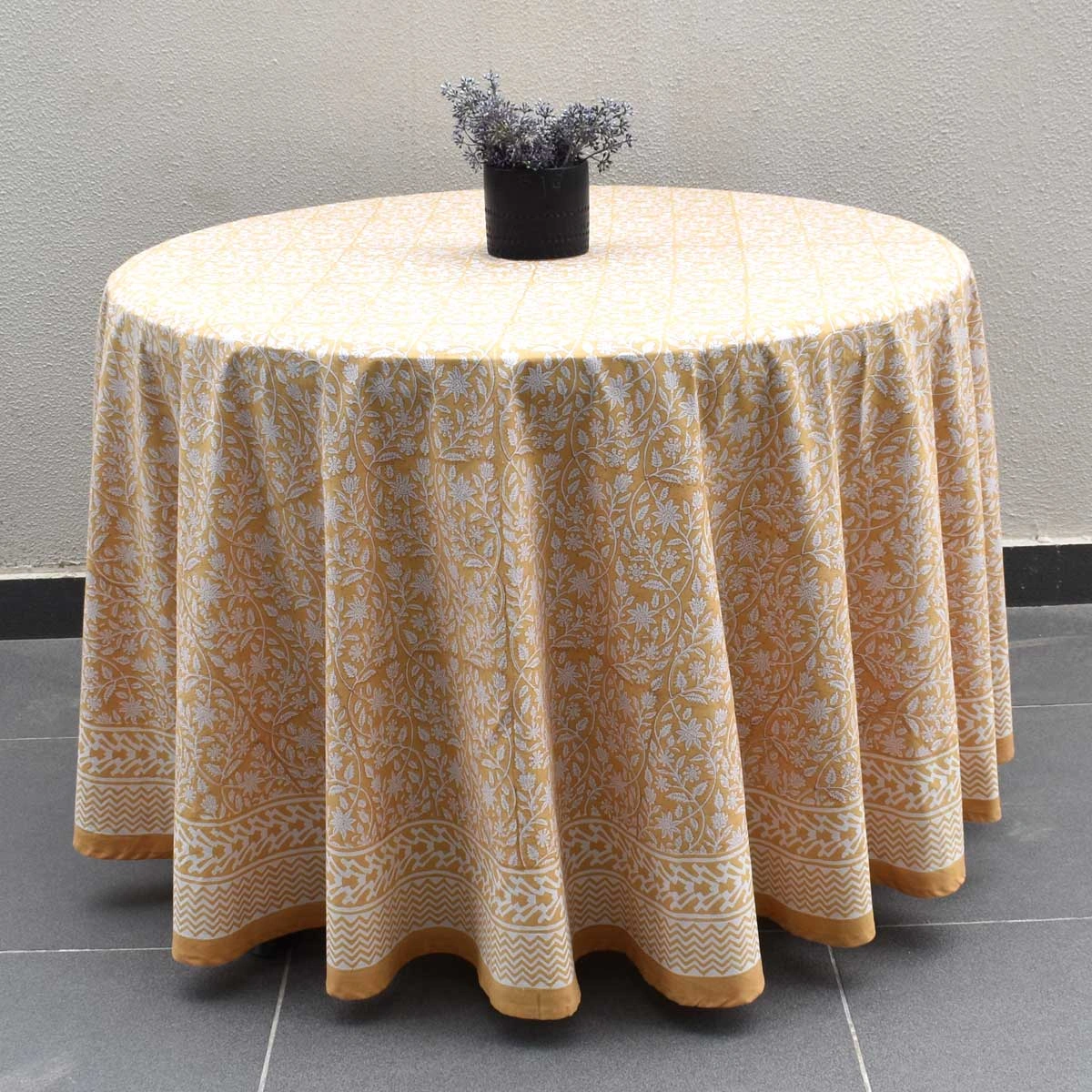 Round 220 cms Cotton French Design Table Cover  Mogra Beige 271026