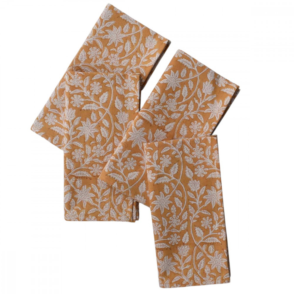 Image of Set of 4 Mogra Beige 271026 Block Printed Napkins – Soft Absorbent Cotton, 45 x 45 cm