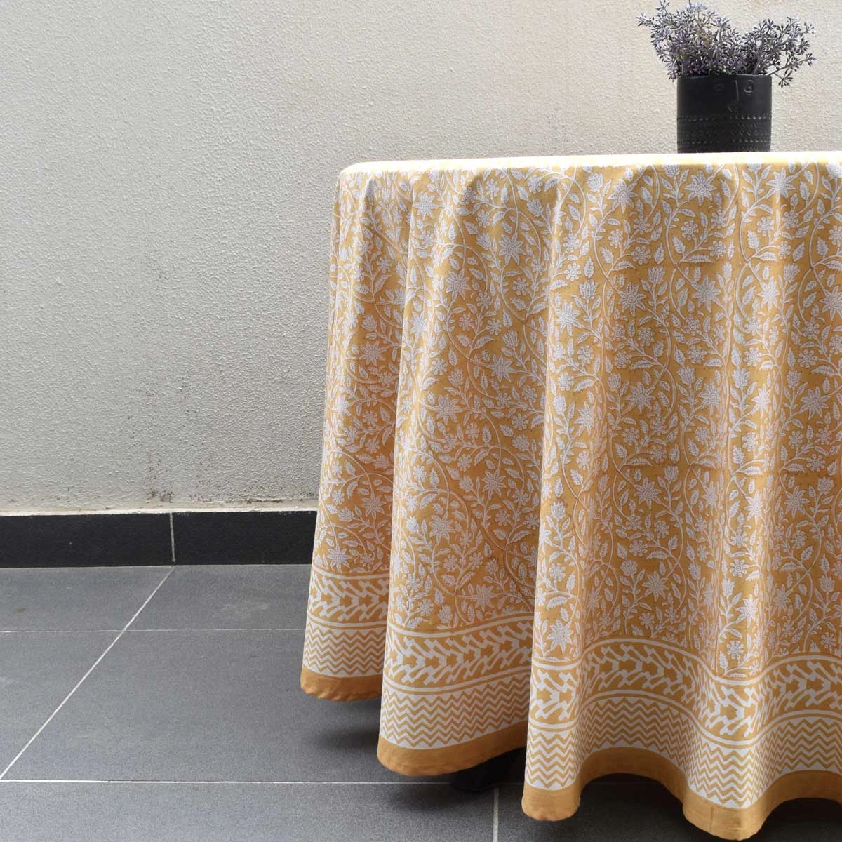 Round 220 cms Cotton French Design Table Cover Mogra Beige 271026