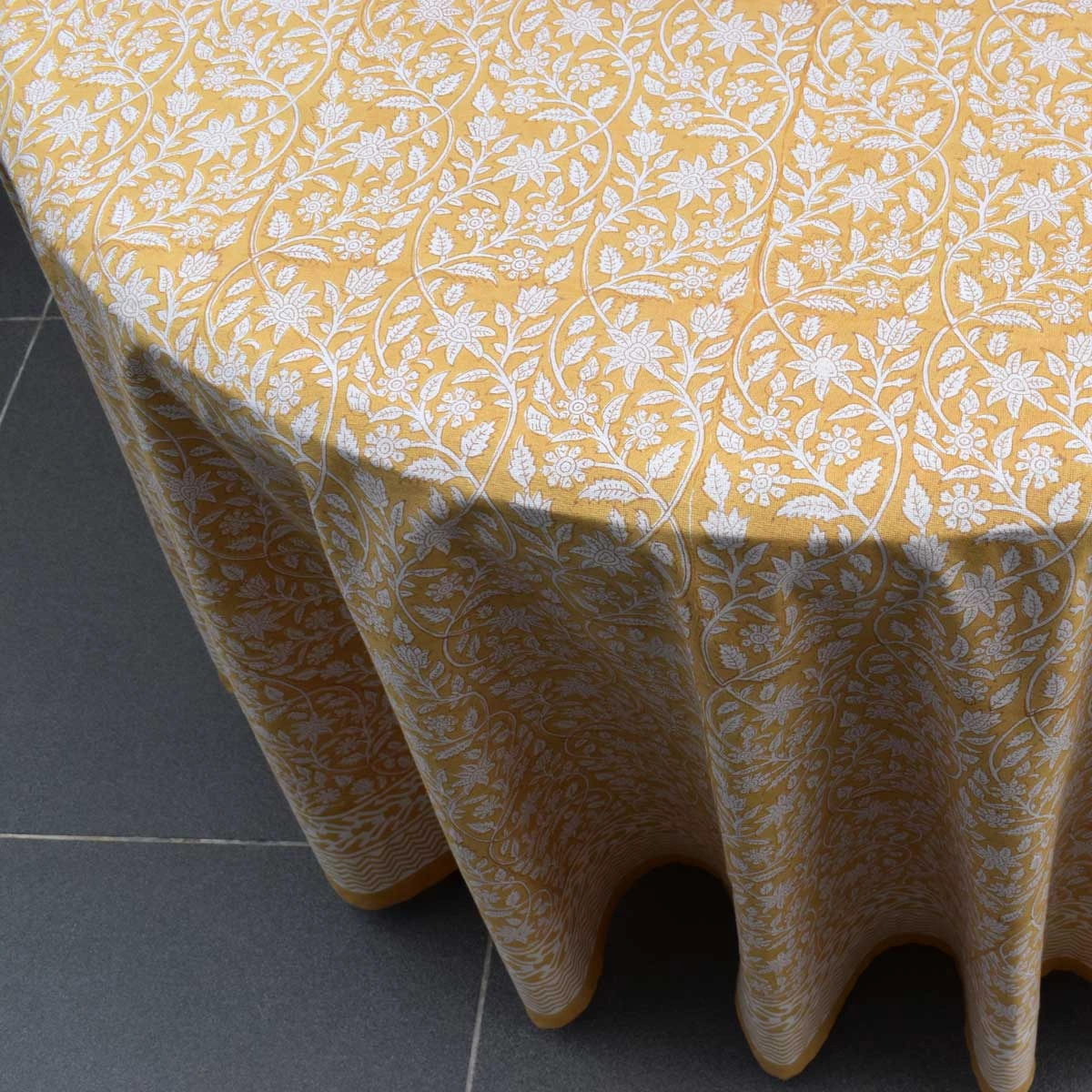 Round 220 cms Cotton French Design Table Cover Mogra Beige 271026