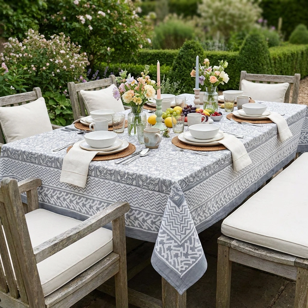 10 Seater Tablecloth 180x270 cms Mogra Grey 271025