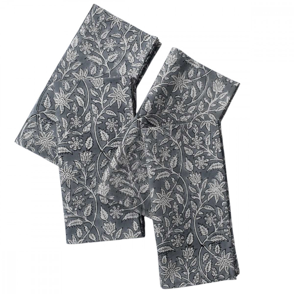 Image of Handmade Mogra Grey 271025 Block Print Table Napkins – Set of 4, In Cotton