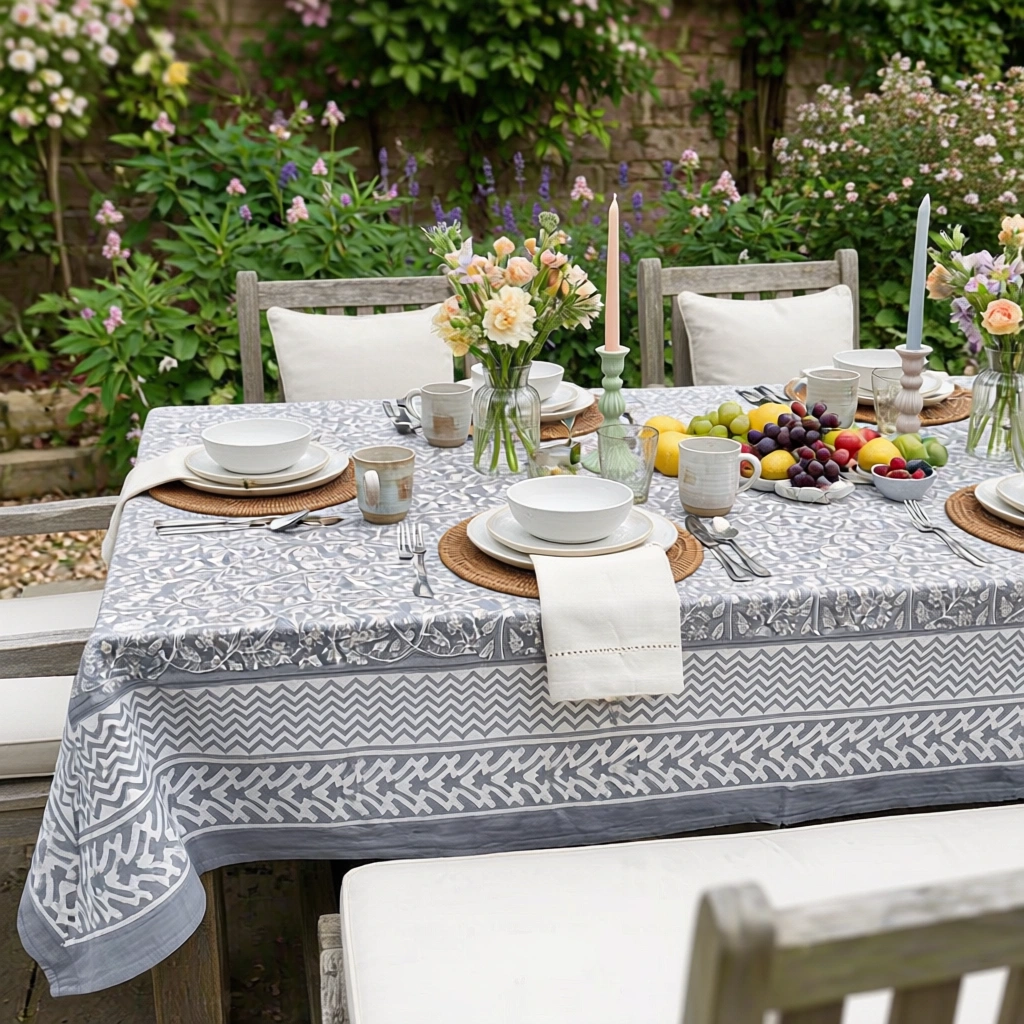 12 Seater Tablecloth  180x340 cms  Mogra Grey 271025