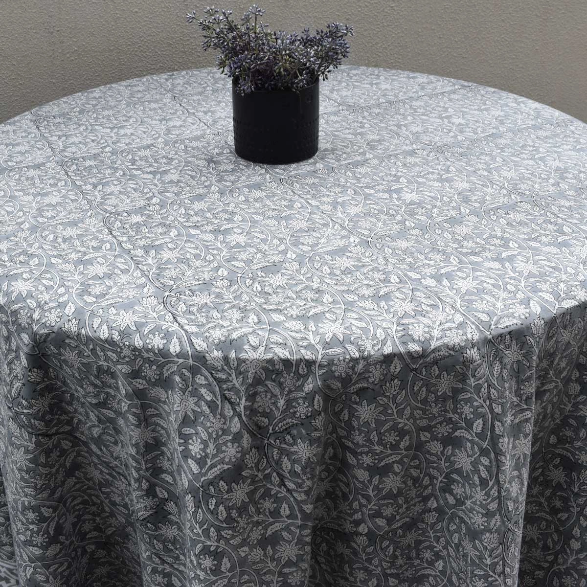 Round 220 cms Cotton French Design Table Cover  Mogra Grey 271025