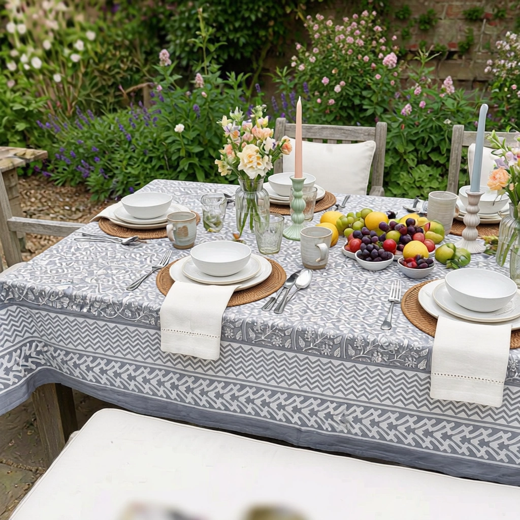 10 Seater Tablecloth 180x270 cms Mogra Grey 271025