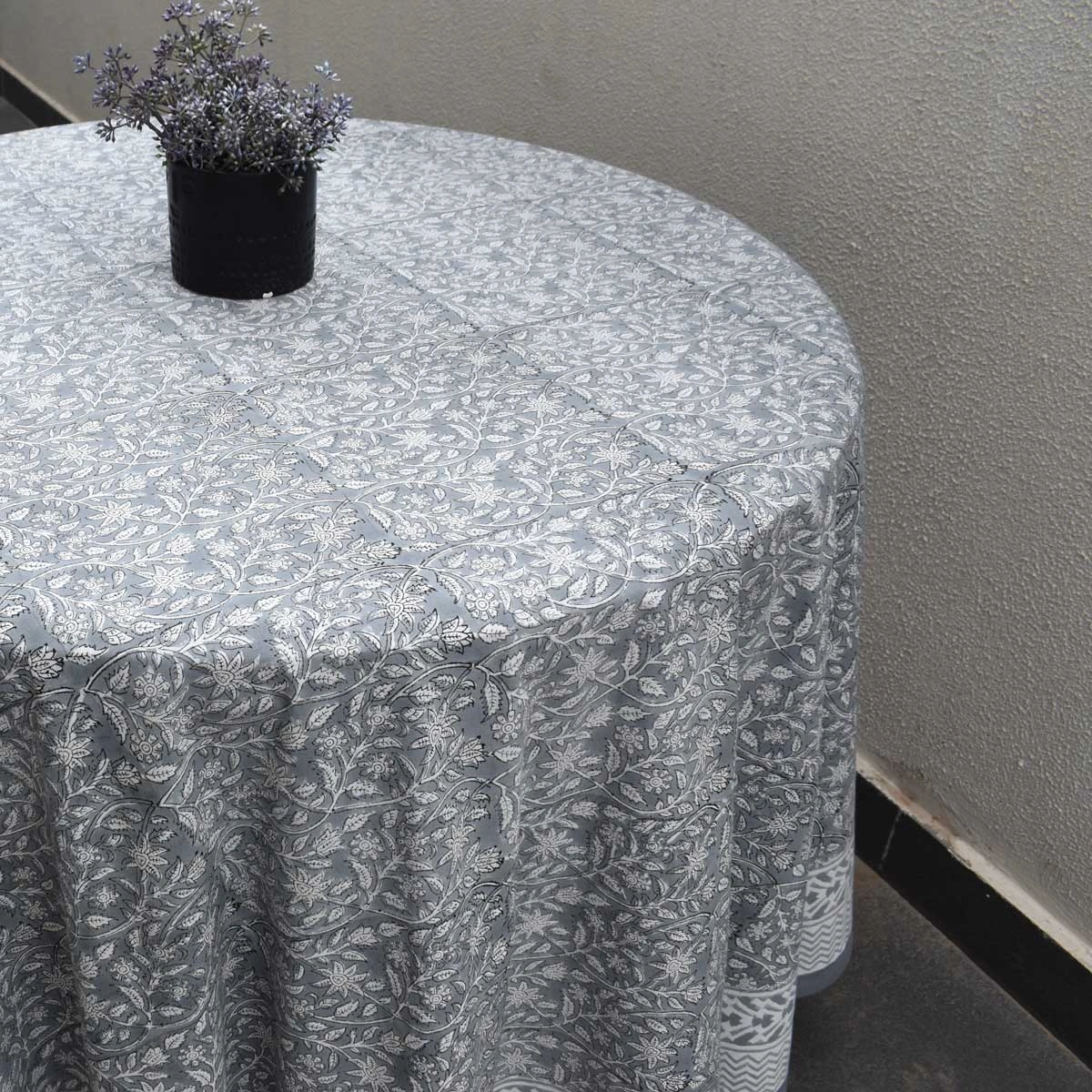 Round 220 cms Cotton French Design Table Cover  Mogra Grey 271025