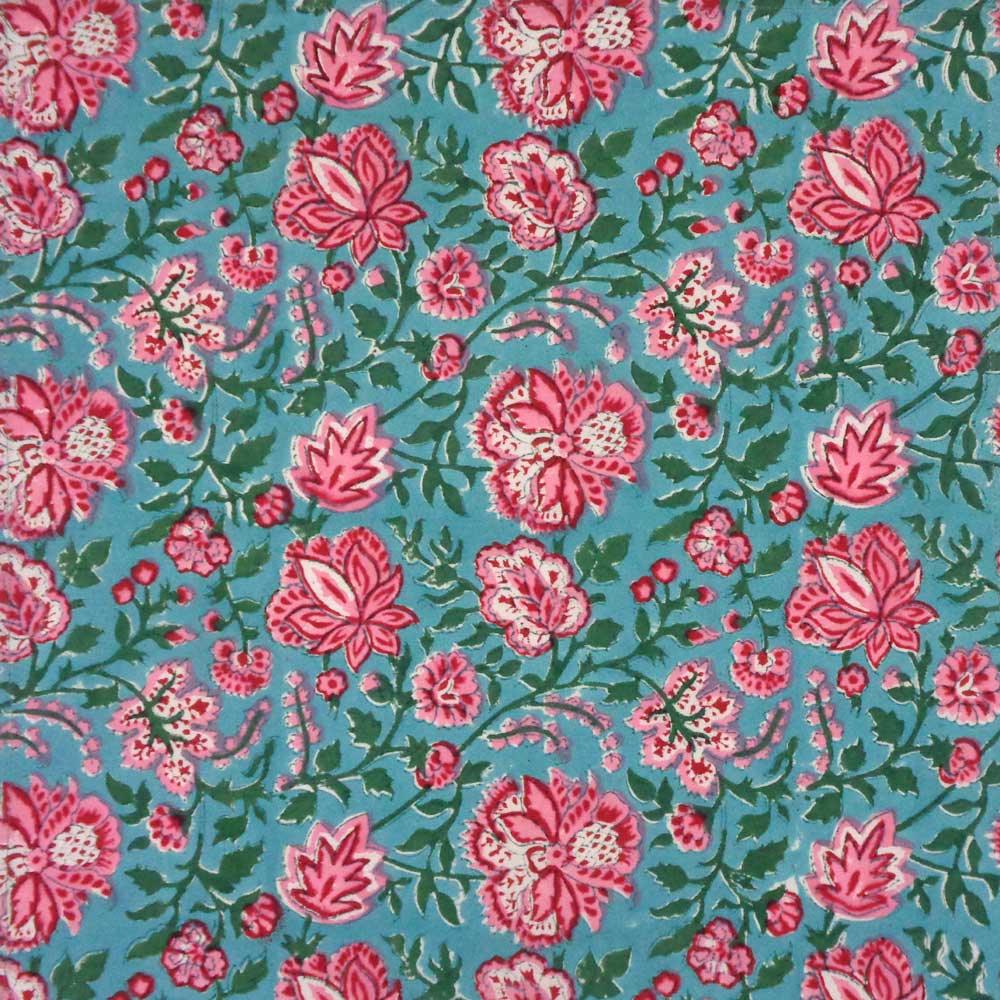 Hand Block Printed on 100 Cotton 5 Yard  Fabric SANGANER Mohini Green Gud 620605