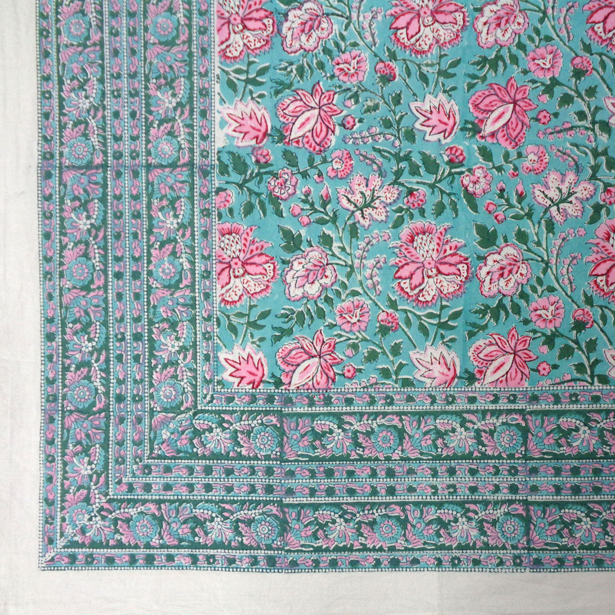 Hand Block Printed Cotton Tablecloth 150x150 cms Mohini Green Gud 620605