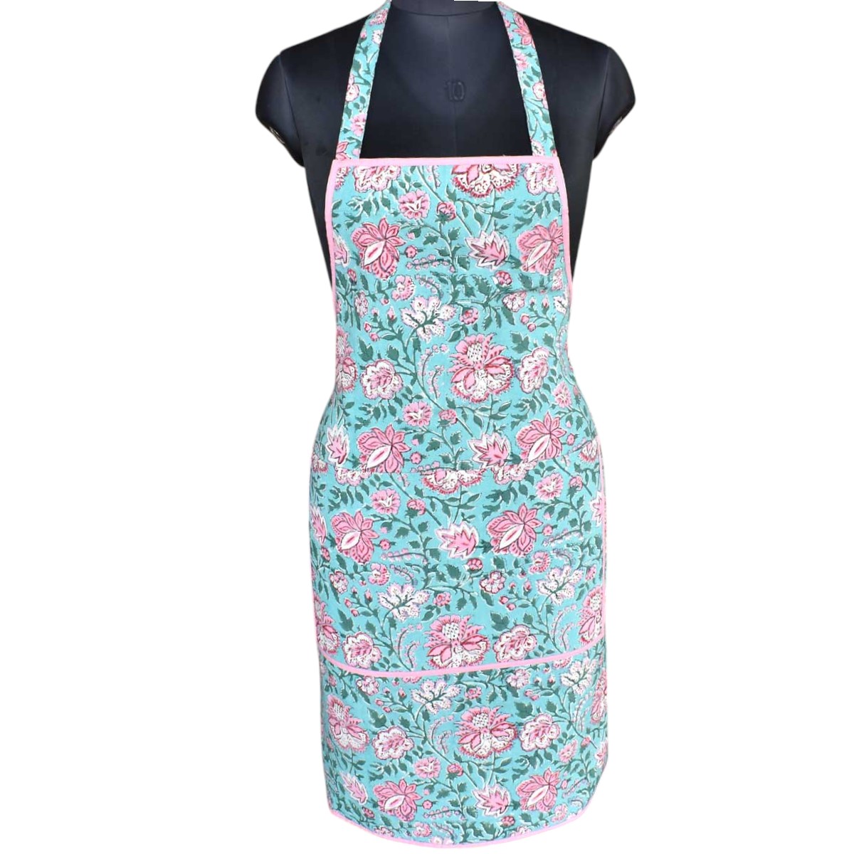 Indian Block-Printed 100 Cotton Apron Mohini Green Gud 620605