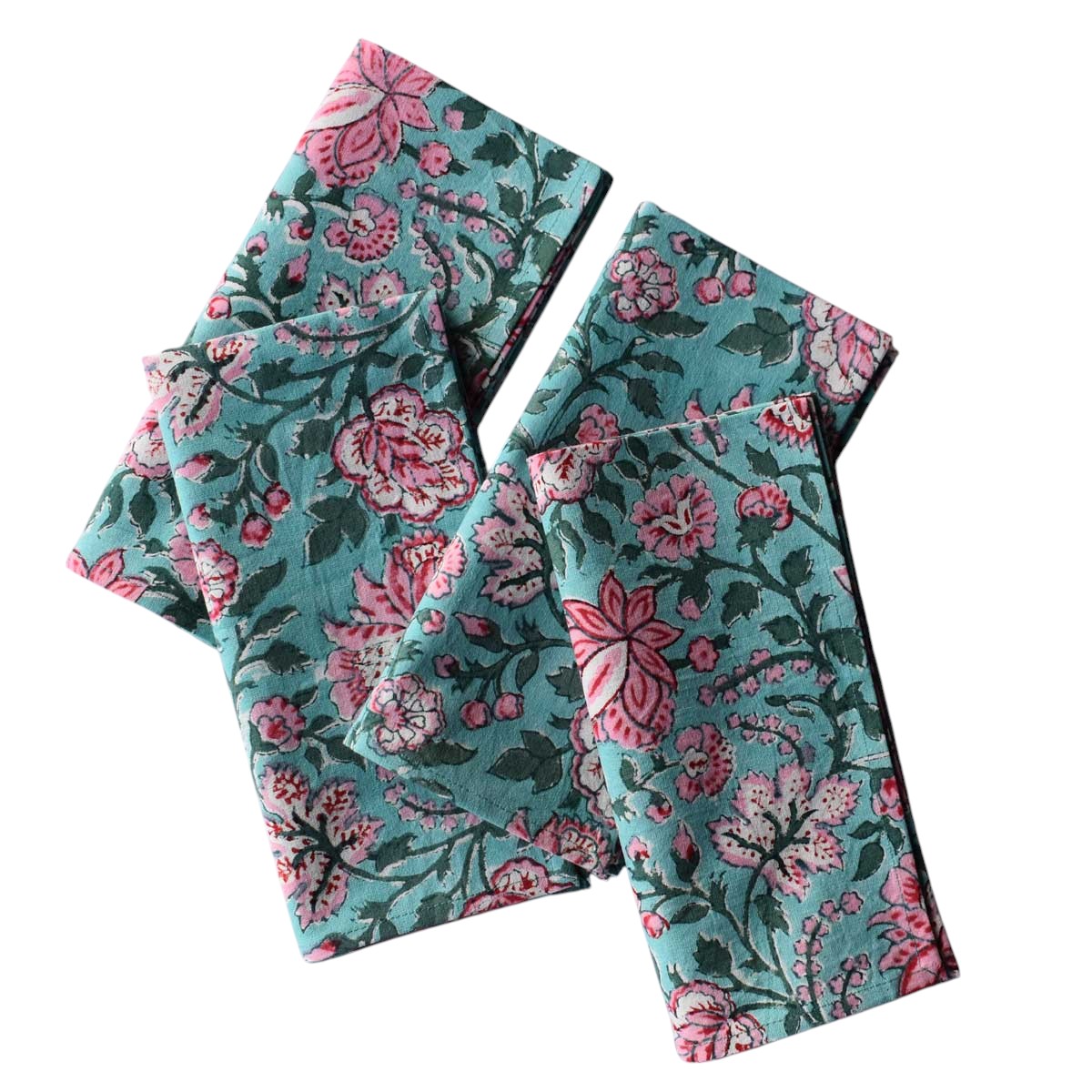 Hand Block Printed Cotton Napkin 45x45 cms Set of 4 Napkins Mohini Green Gud 620605