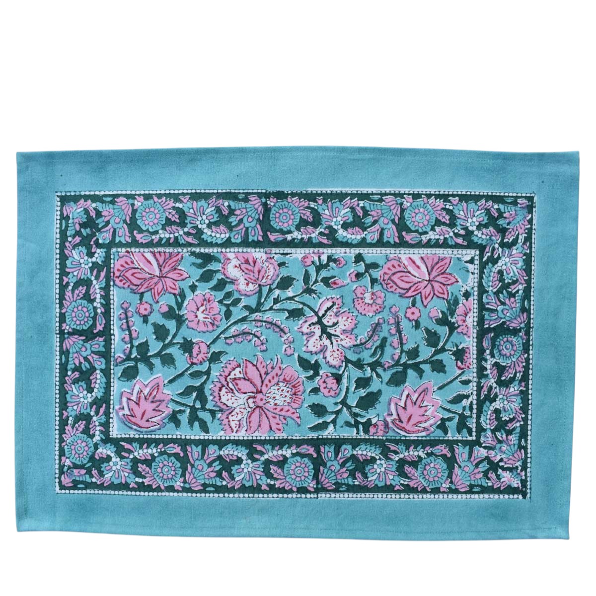 Hand Block Printed Cotton Canvas Table Mat 32x48 cms Set of 2 Table mats Mohini Green Gud 620605