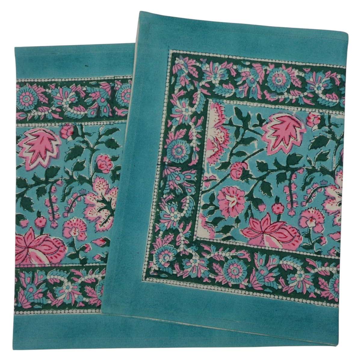 Hand Block Printed Cotton Canvas Table Runner 33x120 cms Mohini Green Gud 620605