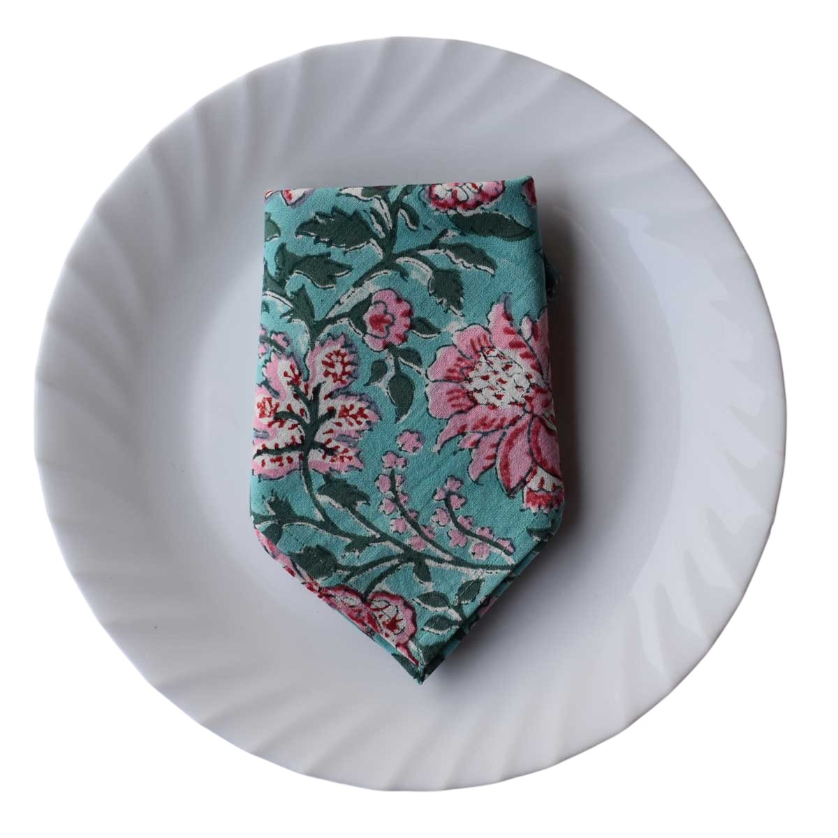 Hand Block Printed Cotton Napkin 45x45 cms Set of 4 Napkins Mohini Green Gud 620605